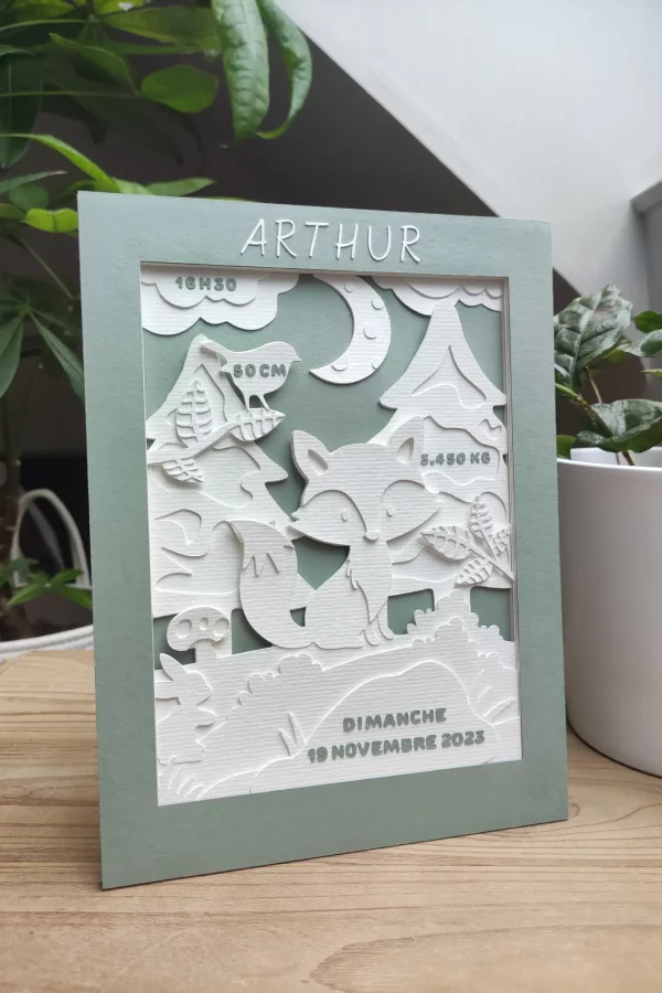 Forêt Secrète - Cadre de naissance personnalisable en papier