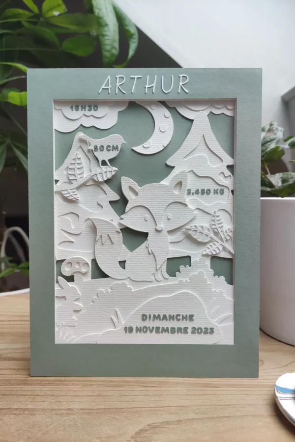 Forêt Secrète - Cadre de naissance personnalisable en papier