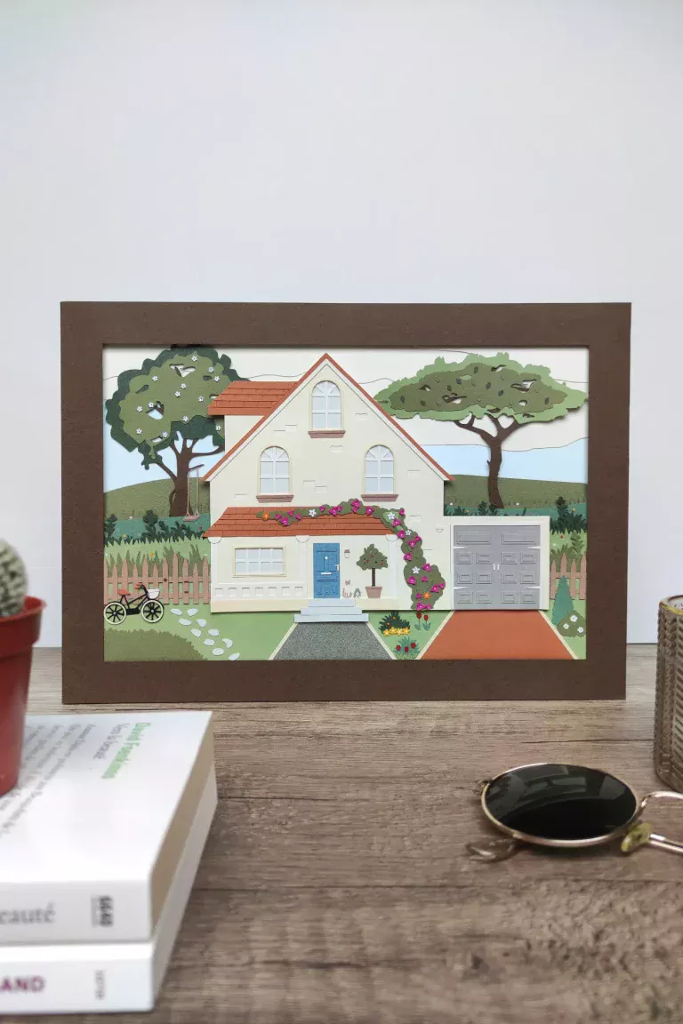 Maison - Cadre personnalisable en papier d'une maison